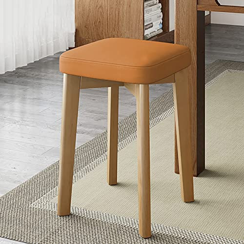 Modern Farmhouse - Taburetes de bar de madera con cojín suave, apilables, sin respaldo, para isla de cocina, juego de 2 (naranja)