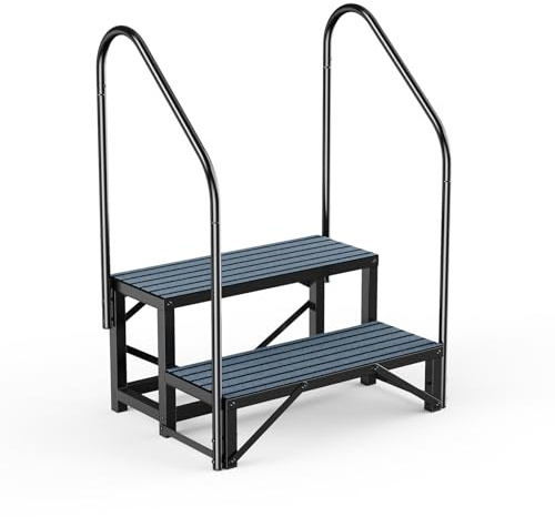 Fumingpal RV Steps Spa Stufen mit Handlauf – 2-stufige Whirlpool-Stufen, Anhängerstufen, Wohnmobil-Treppe für 5. Rad, Anhänger, Whirlpool, Pool, Veranda mit rutschfesten Matten