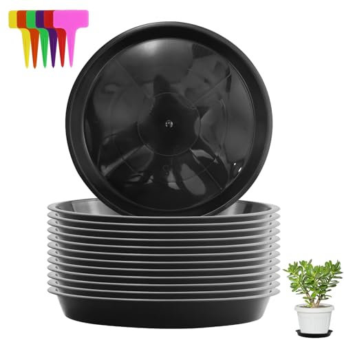 12 Pezzi Sottovaso Rotondo Sottovasi Rotondi Nero in plastica per Piante da Interni ed Esterni Sottovaso Bonsai, Fiori, Giardini e Orchidee - 24 cm