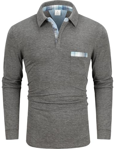 GLESTORE Poloshirt Langarm Herren Polo Hemd Business Poloshirts Langarmshirt für Männer Dunkel Grau XXL