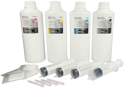 vhbw 4X Nachfülltinte kompatibel mit Dell Drucker - Refillset Dye Cyan, Dye Magenta, Dye Schwarz, Dye Yellow, 1000ml