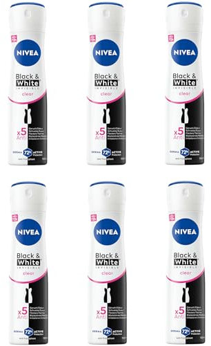 NIVEA Deodorant Black & White Invisible Clear Deo Spray, 6 x 150ml