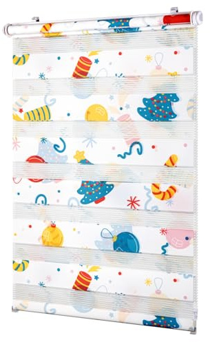 Deswell Doppelrollo Klemmfix ohne Bohren Weiß-Feuerwerk B90 x H120 cm(Stoffbreite 86cm) Doppelrollo mit Muster, Duo Rollos für Fenster ohne Bohren Rollos mit Motiv, Seitenzugrollo Lichtdurchlässig