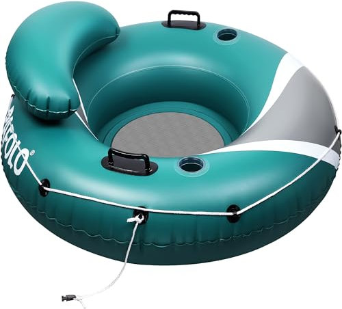 Bouée Gonflable pour rivière, bouée de Piscine Adulte, Robuste, 115cm, pour Rafting sur la Plage Le lac, avec Fond en Maille, 2 Porte-gobelets 2 poignées de Maintien