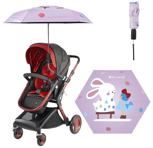 luckhycz Sombrilla Carrito Bebe, Sombrilla Universal para Cochecito de Bebé, Protección UV 50 +, 90 cm Sombrilla de Protección Solar de Diámetro para Bebés y Bebés con Abrazadera Ajustable (Conejo)