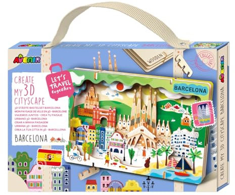 Avenir 6305081 3D Städte-Bastelset, Barcelona, Stadt Miniaturpuzzle, DIY Holzpuzzle, Deko-Geschenk für Erwachsene und Kinder ab 6 Jahren