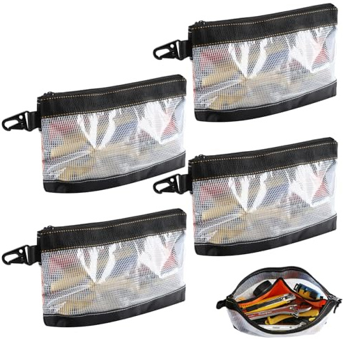 FRETONBA 4 Stück Small Tool Zipper Pouch, Tragbare Werkzeugtasche Klein Transparentes Pvc-Material, Banktasche Wasserdicht Und Antistatisch, Kleinteile Organizer Metallhaken