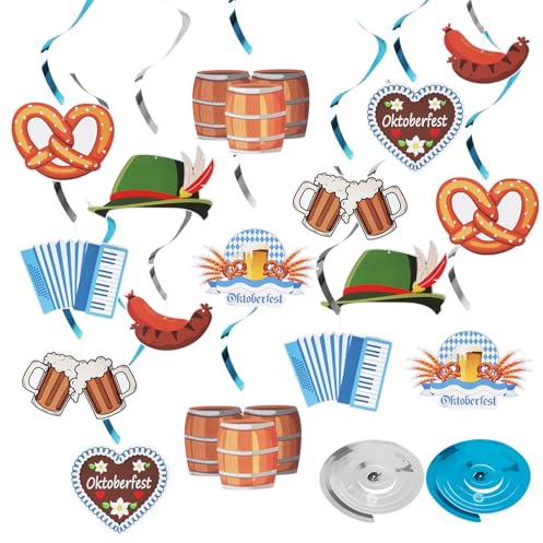 30 Stück Oktoberfest Deko Hängende Set, Karneval Deckenhänger Wirbel Spiral Girlande für Oktoberfestparty, Bayrische Deko Deckenhänger Dekoration