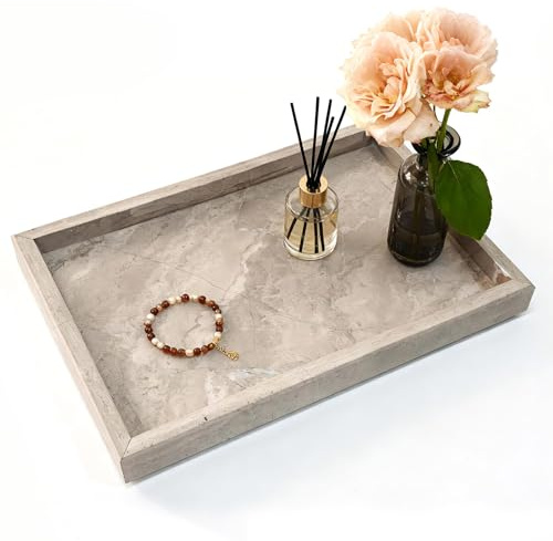 CHANGWAYNE Reines Naturmarmor-Tablett für Bad, Kommode, Waschbecken. Kosmetik, Pflegeartikel, Parfüms, Schmuck, Kerzen usw. können darauf platziert Werden. (Florales Holzmaserung, 12 x 8 x 1.2)