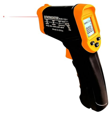 Digital Laser Infrarot Thermometer IR Pyrometer berührungslos Temperaturmessgerät Temperaturmesser, -50 ℃~600 ℃, LCD Beleuchtung, Gelb/Schwarz, Lasergrip (Nicht für Menschen) für Kochen/Pizza Oven/Gef