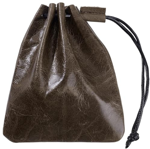 Beebeecraft Pochettes à Cordon en Cuir Couleur Café Foncé 12x10cm en Cuir de Vachette Porte Monnaie Petit Porte Monnaie Imperméable de Style Vintage Rangement pour Bijoux et Pièces de Monnaie pour