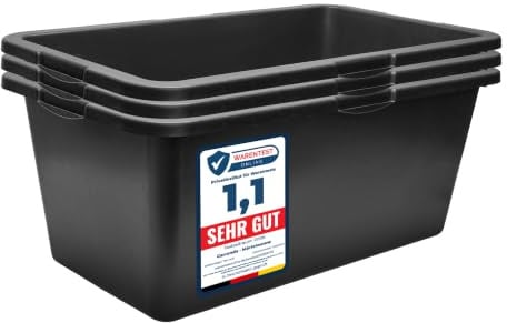 Garronda Mörtelwanne 3 Pack 60 L Mörtelkübel Baueimer Maurerkübel GD-0169 | Rechteckig, aus recyceltem PE, mit Füllstandsskala, verstärktem Boden und Rand sowie geformten Griffen für Bau und Garten