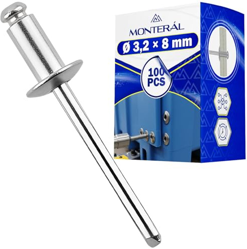 100 x Rivet Pop Ø3,2x8mm - Trou Montage Rivets Pop Ø4,2mm Serrage 2,5-4,5mm | Rivets sont Fabriqués en Aluminium et en Acier - MONTERAL