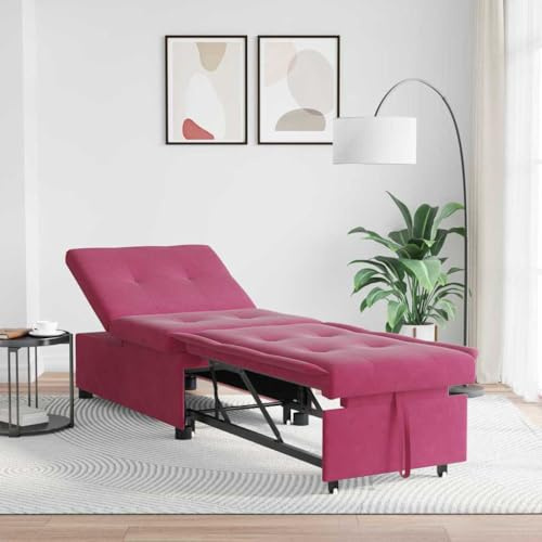 QZZCED Schlafsofa, Rot, 67 x 194 x 38 cm, Samt, 3-in-1, ausziehbar, modern, elegant, für Wohnzimmer, kleine Räume, Komfort, langlebig, Rahmen