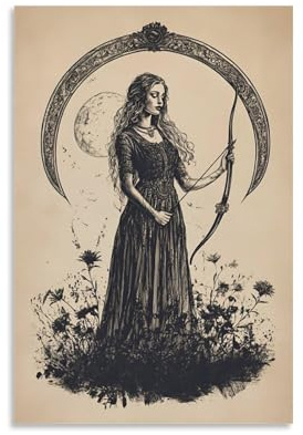 Leinwandposter, bezaubernde griechische Mythologie, Jagdgöttin, dunkle, viktorianische ästhetische Wandkunst für Schlafzimmer, Wohnzimmer, stimmungsvolle Atmosphäre, 30 x 45 cm