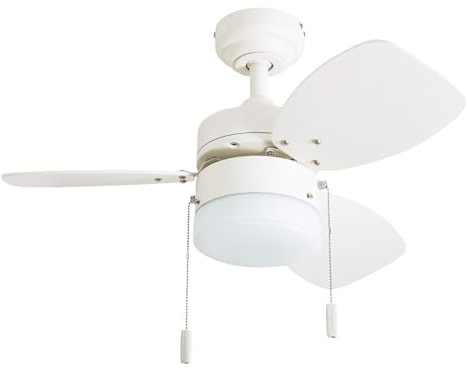 Honeywell Ceiling Fans Ocean Breeze Modern 30 Inch Ceiling Fan with Light, Pull Chain LED Indoor Fan with 3 Blades, White and Brown Maple Blade Finish Options, White (50600-01)