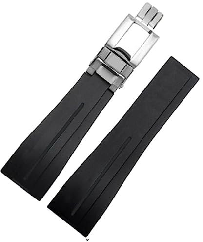 20 mm/21 mm Gummi-Uhrenarmband mit Faltschließe, Ersatz für Armbanduhr Rolex Yacht Master Oysterflex Submariner GMT Daytona 5513/16800/14060, Schwarz (silberfarbene Schnalle), 21 mm, Riemen