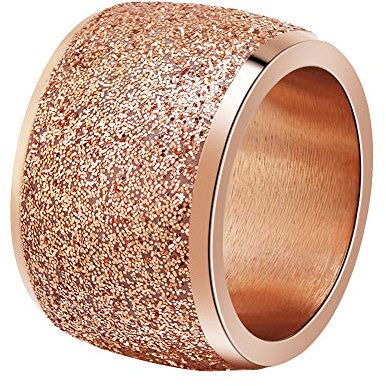 PAURO Damen 16mm Peeling Ringe Breites Hochzeitsband Edelstahl Roségold Größe 62 (19.7)