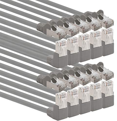 1aTTack.de 366109 Cat.6 Netzwerkkabel Winkel 90 Grad 0,25m - grau - 10 Stück - Cat6 Patchkabel (SFTP PIMF) 1000Mbit/s Rj 45 Stecker - 10 x 0,25m Meter grau