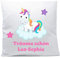 Kissen mit Namen Geburt Einhorn auf Wolke 40x40 cm inkl. Füllung Kuschelkissen, Kissen Farbe:Vorderseite weiß/RS seegrün