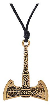 BlackAmazement Anhänger mit Halskette Kette Streitaxt Axt Wikinger Kelten Silber Gold Biker Herren (Gold)
