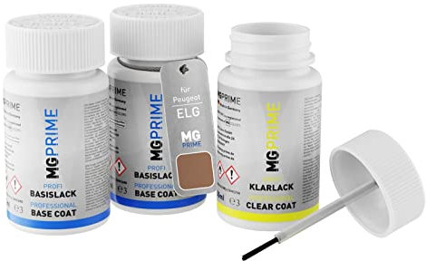 MG PRIME Autolack Lackstift Set für Peugeot ELG Cuprite Nacre/Copper Braun Metallic Grundlack Basislack Klarlack je 50ml