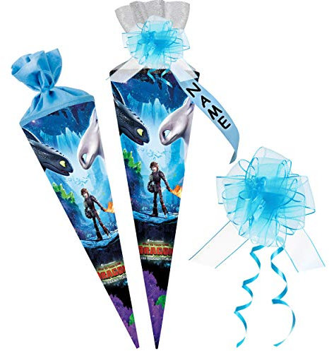 alles-meine.de GmbH Schultüte - Dragons - Drachenzähmen leicht gemacht - 85 cm - 6 eckig - incl. individueller Schleife - mit Namen - Tüllabschluß - Zuckertüte - mit/ohne Kunst..