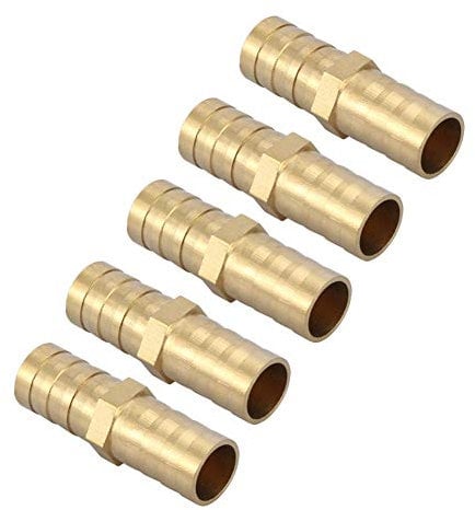 Hilitand 5 Pcs Brass Barbed Pipe Adapter Brass Straight Barbed Connector Straight 2-Way Brass Barbed Pipe Connector Tube Joiner Fitting (12mm)