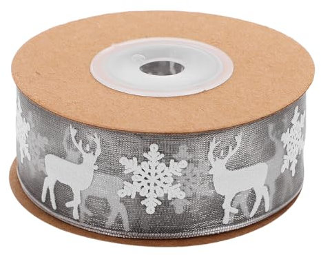 1 Roll 10M Christmas Ribbon Snowflake Deer Pattern Craft Trim Ribbon Cake Wrapping Tape Ornament for Party Decor New Year Wedding (Grey)