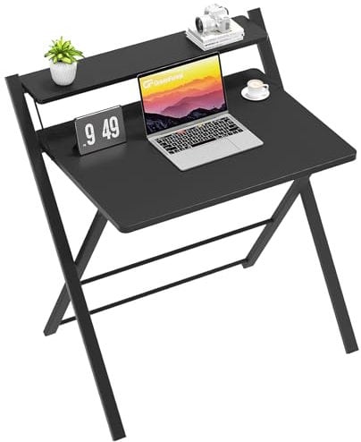 GreenForest Folding Desk with Monitor Shelf,Large Size Computer Desk No-Assembly,Small Desk for Small Space,Black