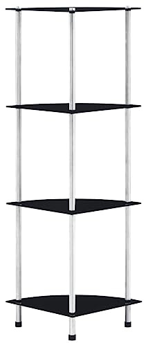 vidaXL Regal mit 4 Ablagen Vitrine Glasregal Dekoregal Sammlervitrine Standregal Glasvitrine Bücherregal Vitrinenschrank Glas Schwarz 30x30x100 cm Hartglas