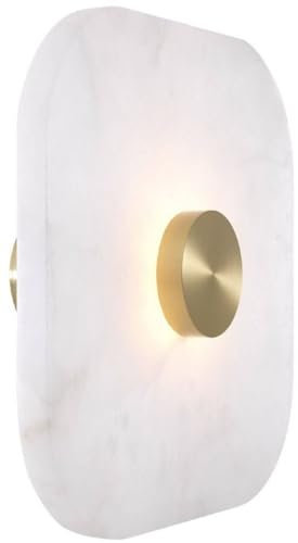 Casa Padrino Luxus LED Wandleuchte Alabaster/Hell Messingfarben 35 x 14,5 x H. 35 cm - Dimmbare Wandlampe mit quadratischem Alabaster Lampenschirm - Luxus Kollektion