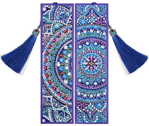 (2er Pack) VETPW 5D DIY Mandala Diamant Malerei Lesezeichen, Malen Nach Zahlen Kit für Abschluss Geburtstagsgeschenk, Diamond Pasted Bookmark, Diamant Stickerei Malerei Quaste Leder Lesezeichen Set