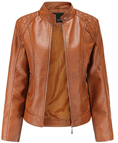 HONGBI Damen Kurze Kunstlederjacke Schlanke Lederjacke mit Stehkragen Dünne Frühlingsjacke Übergangsjacke Kunstleder Jacke mit Gürtel,Frauen Lässige Motorradjacke Bikerjacke mit Reißverschluss