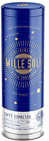 MilleSoli Caffè Espresso Bohnen 500g in hochwertiger Kaffeedose luftdicht - geröstet in Sizilien - Jahrhundertaltes Röstverfahren In Handarbeit - Premium Espressobohnen für Vollautomat und Siebträger