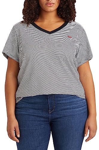 Levi's Plus Size V-Neck Tee, Mujer, Raita Stripe Caviar, 1XL