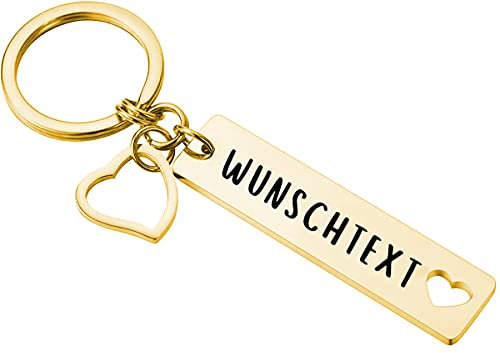 PREMIUM Schlüsselanhänger mit edler Wunschtext Gravur Personalisiert und Beidseitig graviert I Schlüssel Anhänger aus Edelstahl Individuell mit Wunschname oder Text beschriftbar (Gold)