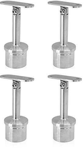 PRIOstahl Handlaufhalter für Rohr Handlaufträger Geländerhalterung Rohrhalter - 4 x Handlaufstütze stellbar mit Anschraubplatte Flach für Vierkantrohr Handlauf Geländer aus Edelstahl V2A