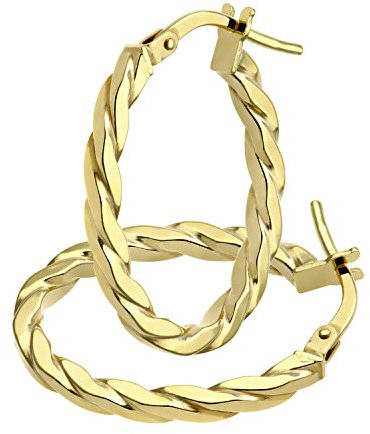 9ct Yellow Gold Earrings – Chunky Squared Twist Hoop Women’s Earrings - by Elegano