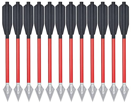 Huntingdoor 6,7” Aluminium Pistole Armbrust Bolzen Pfeile mit Jagdspitze Bogenschießen Armbrustpfeile Jagd Armbrustbolzen für 50-80 LB Armbrust 12/24 STK (12 Stück Rot)