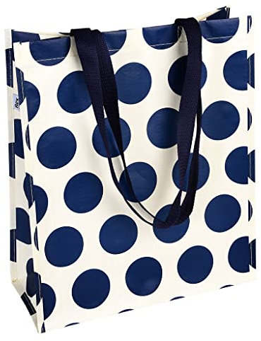 Rex London - Spotlight -Dots, Punkte - Einkaufstasche, wiederverwendbar, faltbar (Navy on Cream)