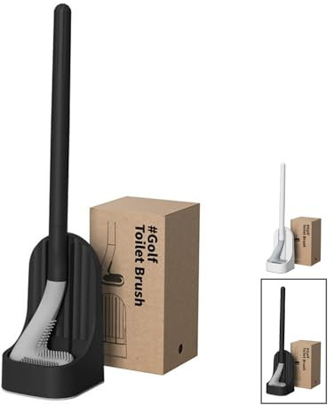 Silikon Klobürste, Golfschläger-Form | Toilettenbürste mit Flexiblen TPR-Borsten, Schnell Trocknend, 360º WC-Reinigung | inklusive Anti-Tropf Toilettenbürstenhalter, Boden- oder Wandmontage