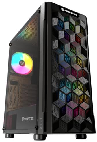 Nfortec Azir Caja PC Gaming con Vidrio Templado, Ventilador Incluido, Frontal mallado, Compatible refrigeración líquida 360 mm - Color Negro