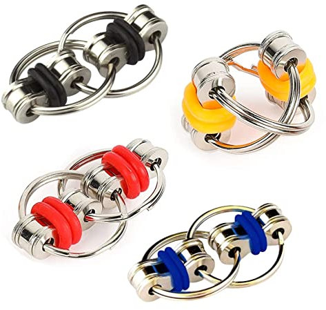 BOBOZHONG Flippy Chain Fidget,4 Stück Dekomprimierung Ketten-schlüsselring Bike Chain Fidget Set Unendlicher Flip Chain Dekompression Stressreduzierer für Kinder Erwachsene und Jugendliche