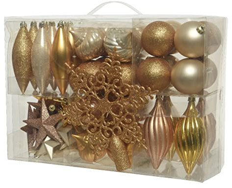 Kaemingk Christbaumschmuck Kunststoff 6-12cm mit Christbaumspitze Stern 60er Set bruchfest beige braun Creme