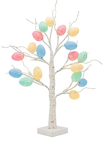 DELICHTER Osterdeko Osterbaum mit 18 bunten Ostereier, 24 warmweiß LEDs batteriebetriebener künstlicher Baum, Osterzweige Osterdekoration für innen Deko Frühling
