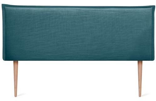 DHOME Kopfteil aus natürlichem Leinen einfarbig mit Paspelierung für Bett Schlafzimmer modernes Top Trend (Aquamarin, 145x105cm Mit Füßen (Betten 120/135/140))
