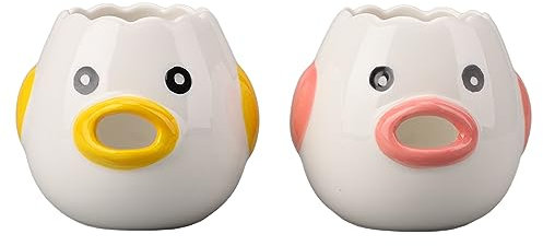 Tissting 2pcs Ei-Trenner, Niedliche Keramik Huhn geformt Ei Eigelb Eiweiß Filter, Tragbare Ei Filter Divider Werkzeug für Küche Kochen Backen Rosa und Gelb