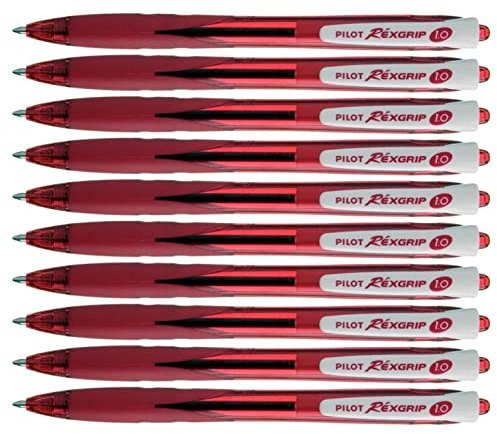 Pilot Rexgrip Begreen Kugelschreiber, mittlere Spitze, 1.0, Rot, 10 Stück