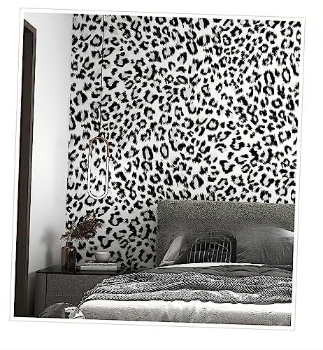SAIMEYI PVC-Tapete 0,53 M X 10 M = 5,3 M²/Rolle. Weiß Gelb Schwarz Wallpaper Für Cafés, Bekleidungsgeschäften,Hotel,Schlafzimmer , Bar. 3D-Tapete Mit Leopardenmuster (Schwarz und Weiß-031)